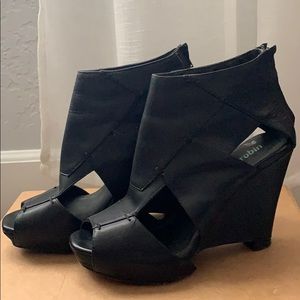 Black Faux Leather Cut Out Wedges
